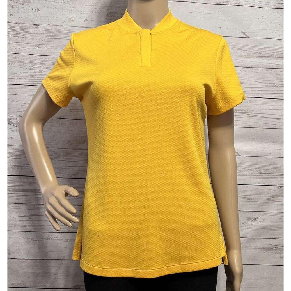Nike Golf Shirt Women's Medium Golden Yellow Short Sleeve Textured 1/4 Zip Top